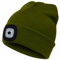 Czapka Zimowa z Latarką Lampką Czołową LED Ładowanie USB PRODUKT PL oliwka