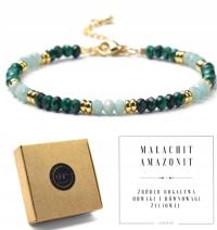 BRANSOLETKA DAMSKA ZAPINANA MALACHIT - AMAZONIT - KAMIENIE NATURALNE