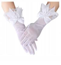RĘKAWICZKI DAMSKIE ŚLUBNE BIAŁE W KOKARDĄ 2086