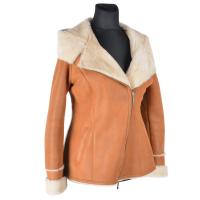 Kurtka damska zimowa kożuszek kożuch naturalny shearling kaptur camel 42 XL