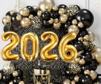 GIRLANDA SYLWESTROWA CZARNO-ZŁOTA DUŻY ZESTAW 109 ELEMENTÓW + CYFRY 2026 XL