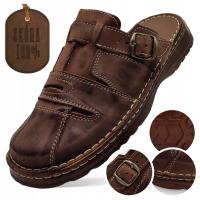 Мужские кожаные шлепанцы классический польский темно-коричневый