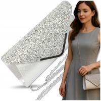 Kopertówka Torebka Wieczorowa Damska Srebrna Wizytowa Brokatowa błyszcząca