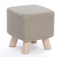 Pufa Szara Kwadratowa Drewniane Nogi Podnóżek Siedzisko Skandynawska Boho