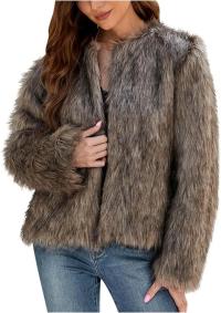 Płaszcz futerko brązowe szare krótkie ciepłe zapinane na haftki r. XL