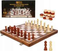 Шахматные шашки перемычки 2в1 деревянные магнитные дорожные 39 х 39 см