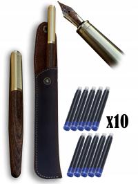 ZESTAW 2w1 PIÓRO WIECZNE Z NATURALNEGO DREWNA + ETUI Z PRAWDZIWEJ SKÓRY