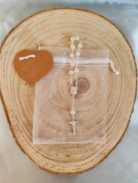 Dziesiątek różańca pamiątka Komunii Chrztu prezent dla gości biel perłowy