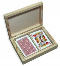 Игральные карты 2 колоды 54 набор синий и красный в деревянной коробке