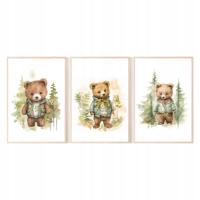 Набор из 3 плакатов A4 Три медведя лес деревья