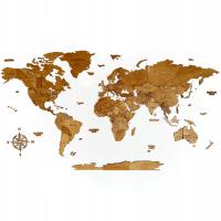 Drewniana Mapa Świata 3D Sikorka z drewna w kolorze Dąb 150x70cm