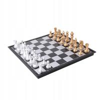 Folding Plastic Travel International Chess Game Board Set Golden