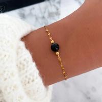 Bransoletka z czarnym turmalinem mini kamień naturalny stal pozłacana 316 l