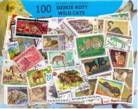 Zestaw 100 znaczków pocztowych - DZIKIE KOTY