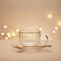 Filiżanka szklana ze spodkiem 380 ml + łyżeczka renifer złota świąteczna