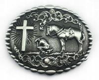 Klamra western stare srebro koń z kowbojem