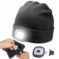 CZAPKA ZIOMOWA OCIEPLANA Z LATARKĄ CZOŁOWĄ LED USB 3 TRYBY ŚWIECENIA NEO