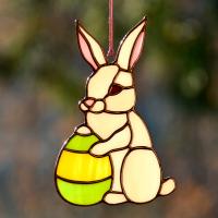 Witrażowy Królik Wiosenna Wielkanocna ręcznie robiona dekoracja