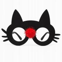 OKULARY KOCIE z Brokatem i Pomponem na KARNAWAŁ Dzień Kota MASKA KOT Kotek