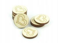 Żetony okrągłe, drewno, serce, 22x3 mm (10)