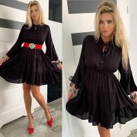 Śliczna sukienka rozkloszowana falbanki z ozdobnymi rękawami, guziki FB36