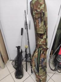 WĘDKI 2 SZT KOŁOWROTEK JAXON BONZO PRI 200 FD I PODBIERAK I POKROWIEC