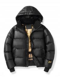 CZARNA KURTKA ZIMOWA MĘSKA PUCHOWA PIKOWANA Z KAPTUREM