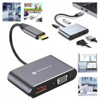 HUB Adapter Przejściówka USB-C HDTV VGA VGA+USB+PD Suport4K Stacja Dokująca