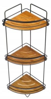 Бамбуковая угловая полка для ванной комнаты черная сталь с бамбуком 3 яруса