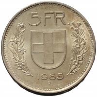 45834. Szwajcaria, 5 franków, 1965r. - Ag (15g/31mm)