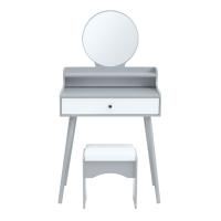 TOALETKA KOSMETYCZNA Z LUSTREM SZARA NOWOCZESNA SKANDYNAWSKA + TABORET