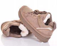 OCIEPLANE SPORTOWE BUTY DAMSKIE ZIMOWE SNEAKERSY KHAKI Z FUTERKIEM