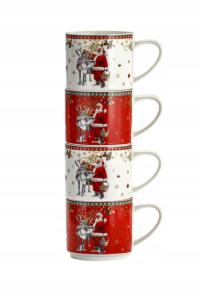 4x Kubek świąteczny 330 ml Boże Narodzenie na stojaku Kubki Święty Mikołaj