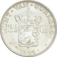 8.CURACAO, WILHELMINA, 2 1/2 GULDENA 1944