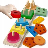 Układanka Sorter Drewniana Klocki Edukacyjna Zabawka Sensoryczna dla Dzieci