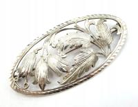 Duża srebrna grawerowana wycinana broszka kwiaty 1930/1940 Vintage