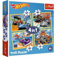 PUZZLE 4 W 1 HOT WHEELS Pojazdy Hot Wheels, 4 układanki dla dzieci +4 lata