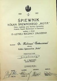 Śpiewnik Kółka Śpiewackiego Rota 1937 r.