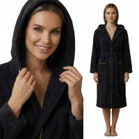 Szlafrok Damski GRUBY 100% Bawełna FROTTE Kaptur LUNA Hotel SPA Czarny