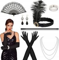 AKCESORIA DAMSKIE RETRO STYL GATSBY PERŁY WACHLARZ PRZEBRANIE LATA XX 9 EL.