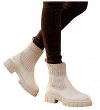 Botki dziecięce wsuwane Ocieplane zimowe buty dziewczęce beżowe 18588