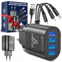 БЫСТРОЕ ЗАРЯДНОЕ УСТРОЙСТВО ДЛЯ ТЕЛЕФОНА CUBE 4X USB БЫСТРАЯ ЗАРЯДКА И КАБЕЛЬ 3В1