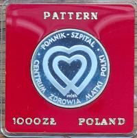 1000 ZŁ Pomnik Szpital Centrum Zdrowia Matki Polki 1986 PRÓBA - ST. L- Ag