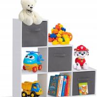 ДЕРЕВЯННЫЙ БЕЛЫЙ СЕРЫЙ СЕРЫЙ КНИЖНЫЙ ШКАФ КОНТЕЙНЕРЫ ПОЛКА ОРГАНАЙЗЕР ДЛЯ ДЕТЕЙ МЕБЕЛЬ