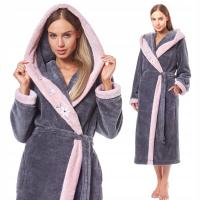 L&L szlafrok damski długi obszerny kaptur ciepły 9145 onyx