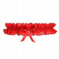 Czerwona koronkowa podwiązka z kryształem – Clara, idealna na studniówkę