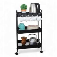 Кухня тележка черный ванная комната стеллаж многофункциональный 3-х уровневые ролики металл