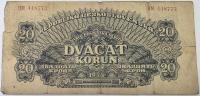 Czechosłowacja 20 Koron 1944 Republika Československá rośliny banknot 736