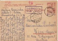 KRAKÓW -WIEDEŃ -lotnicza -obieg 1954 rok -karta przedruk 40 gr