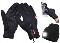 RĘKAWICZKI DO BIEGANIA NA ROWER ZIMOWE OCIEPLANE + CZAPKA Z LATARKĄ LED